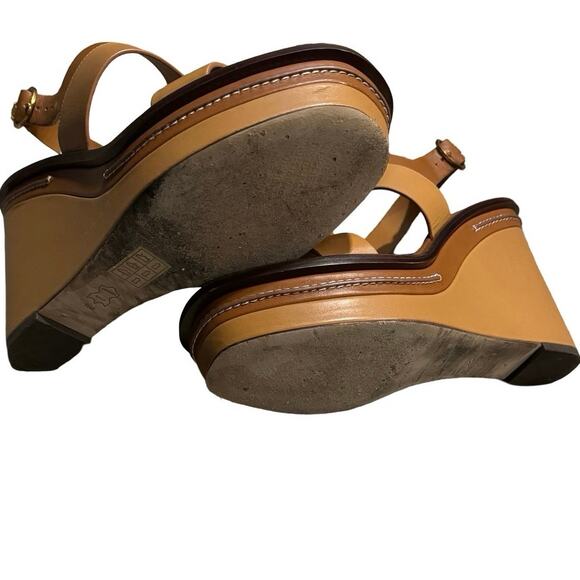 Tory Burch Selby brown Wedge Heels Slip On Size 11 two tone leather sandals - Picture 9 of 10